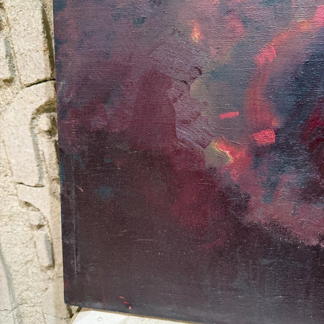 1960s Art Modernist Original Abstract Oil Painting Red For Sale In San Diego - Image 6 of 8