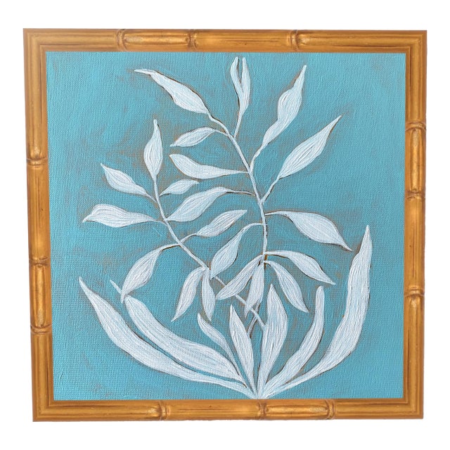 Original Framed Acrylic Botanical Painting, Organic Boho Art Floral Wall by Tatiana Duperault For Sale