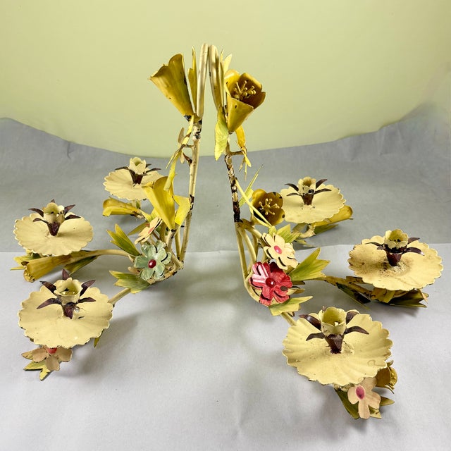 Italian Floral Tôle Peinte Candle Sconces, a Pair For Sale - Image 15 of 18