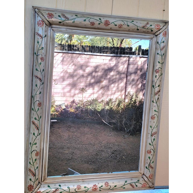 1950s Mid-Century Hand Painted Tin Mirror For Sale - Image 5 of 9