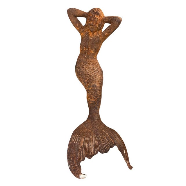 Metal Antique Cast Iron Reclining Mermaid Garden Sculpture For Sale - Image 7 of 12