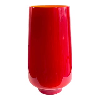 Large Venini Murano Crimson and Orange Glass Vase Signed For Sale