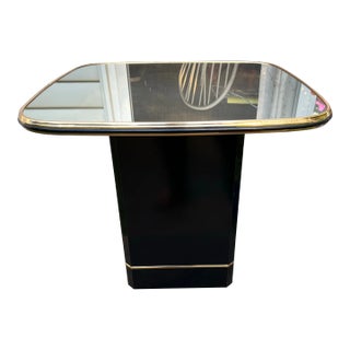 1980s Postmodern Side Tables With Mirror Top & Black Laquered Pedestal Base For Sale