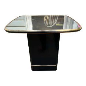 1980s Postmodern Side Tables With Mirror Top & Black Laquered Pedestal Base