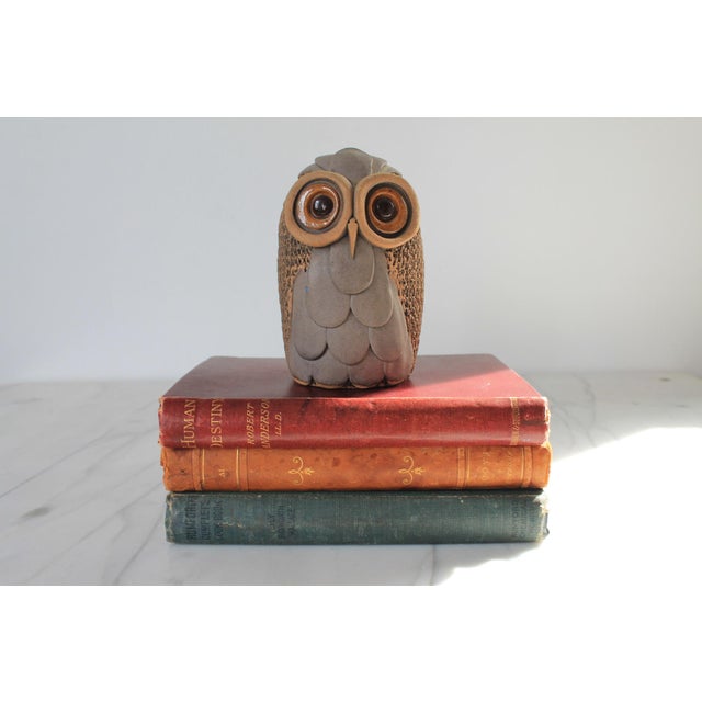 Vintage studio art pottery owl bud vase. Signed and dated 1980. One chip on top, pictured.