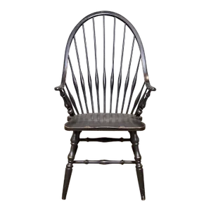 Mid 20th Century Privative Early American Style Continuous Arm Windsor Arm Chair Black Finish