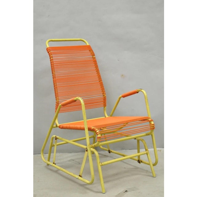 Vintage Mid Century Modern Orange Vinyl Spaghetti Strap Glider Lounge Chair For Sale - Image 18 of 18