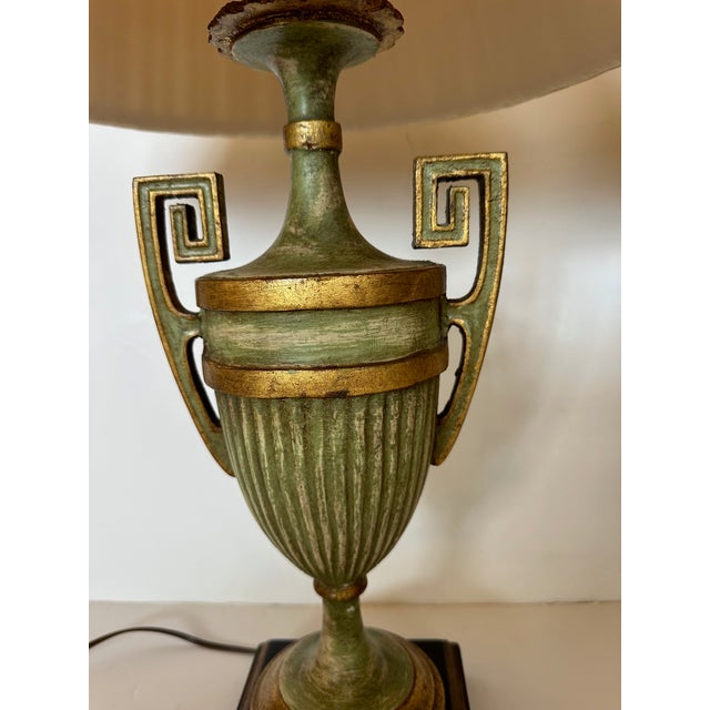 Wood Celadon Green & Gold Urn Shaped Table Lamps -a Pair For Sale - Image 7 of 11