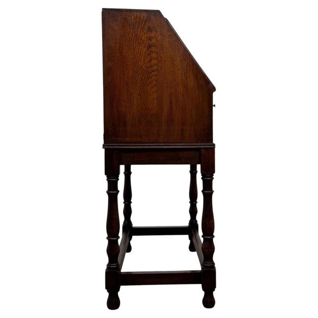 Antique Early 20th Century English Jacobean Oak Bureau For Sale - Image 9 of 14