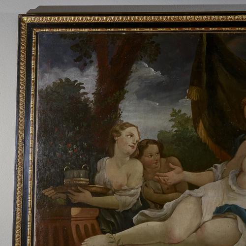 Dunna on Daybed with Cherubs and Maids, Oil on Canvas, Framed For Sale - Image 3 of 8