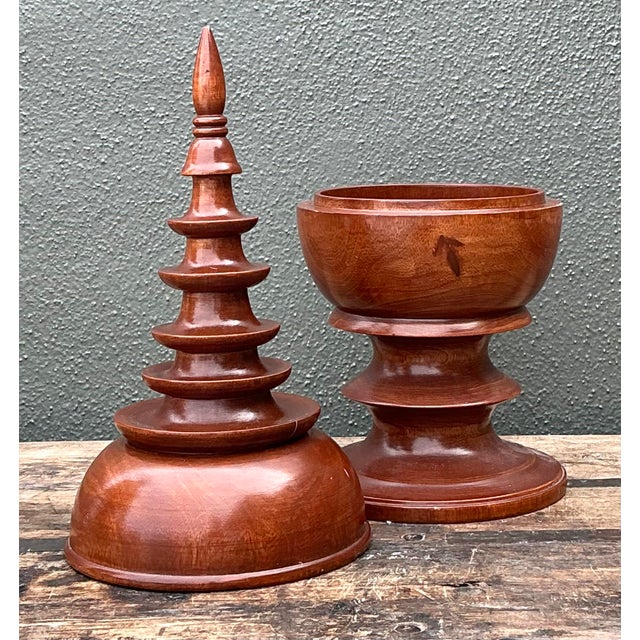 Brown Vintage Turned Wood Spire Box For Sale - Image 8 of 12