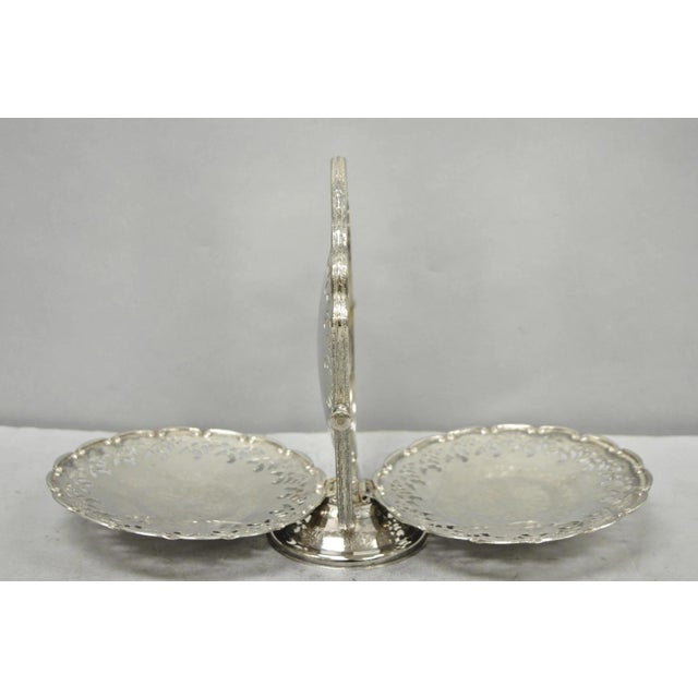 Vintage Queen Anne Style Silver Plated 3 Tiered Folding Cake Dessert Stand Tray For Sale - Image 4 of 18