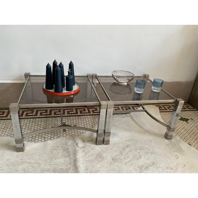 Pair of Metal Deco Tables With Smoked Glass Tops, 1960's, French For Sale - Image 17 of 17