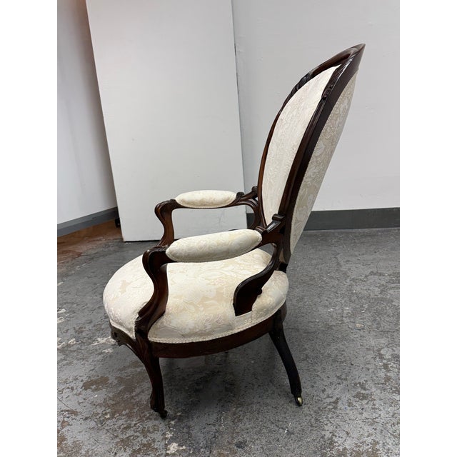 Victorian Rococo Revival Carved Wood Balloon Back Armchair For Sale - Image 4 of 12