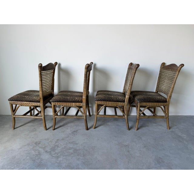 Vintage McGuire-Style Organic Rattan & Leather Dining Chairs – Set of 4 For Sale In Miami - Image 6 of 12