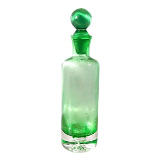 1960s Bright Green Slender Decanter With Bubble in Base For Sale