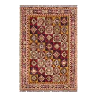 Vintage Soumak Red/Green Wool Rug - 5'0'' X 7'2'' For Sale