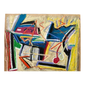 Abstract Cubism Original Oil Pastel Painting by John Schwab