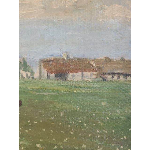 Textile 1930s Oil Painting Rural Countryside Landscape With Cow For Sale - Image 7 of 16