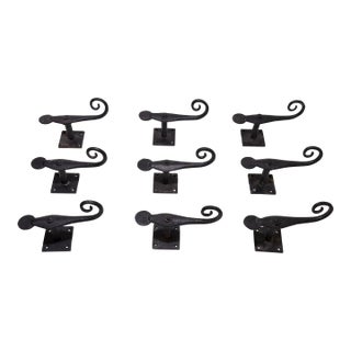 Vintage Hand-Forged Cast Iron Shutter Stops or Latches, Set of 9 For Sale
