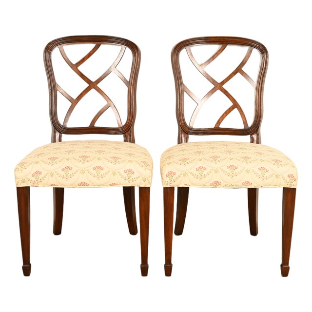Kindel Furniture Style Federal Carved Mahogany Side Chairs or Dining Chairs, Pair For Sale