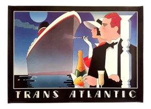 Stephen Haines Hall Vintage 1980's Post Modern " Trans Atlantic " Lithograph Print Travel Poster
