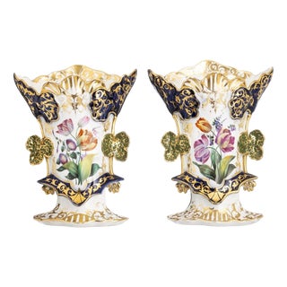 19th Century Vieux Paris Porcelain Altar Vases, Set of 2 For Sale