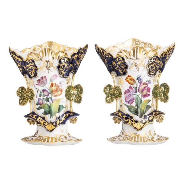 19th Century Vieux Paris Porcelain Altar Vases, Set of 2 For Sale