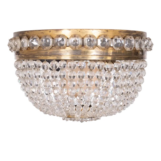 Crystal Glass Ceiling Lamp, 1930s For Sale