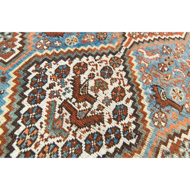 Cinnamon 1910s Antique Geometric and Figural Brown Blue Wool Hand-Knotted Rug For Sale - Image 8 of 10