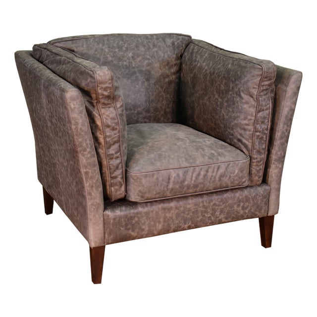 Kenmore Leather Arm Chair - Grey For Sale