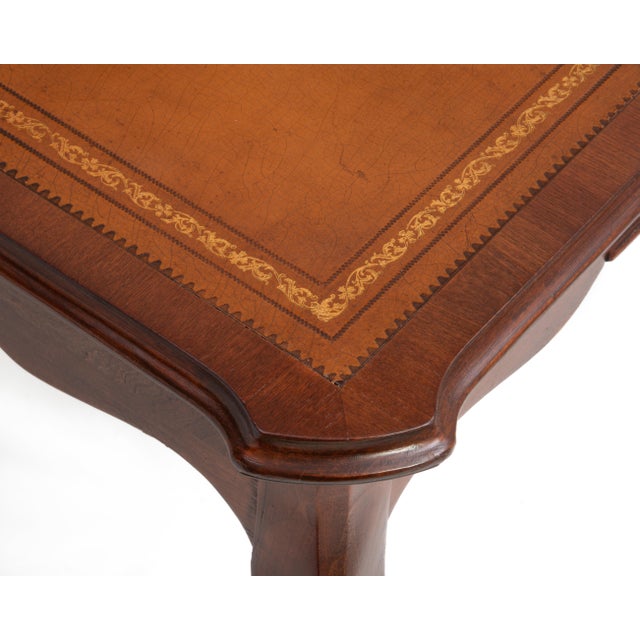 French Louis XV Provincial Style Embossed Leather Top Cabriole Legs Card Games Table For Sale - Image 10 of 15