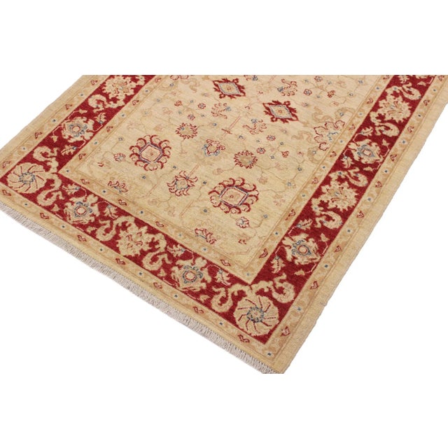 1990s Boho Chic Ziegler Ivory Red Hand-Knotted Wool Rug - 3'4'' X 4'9'' For Sale - Image 5 of 7