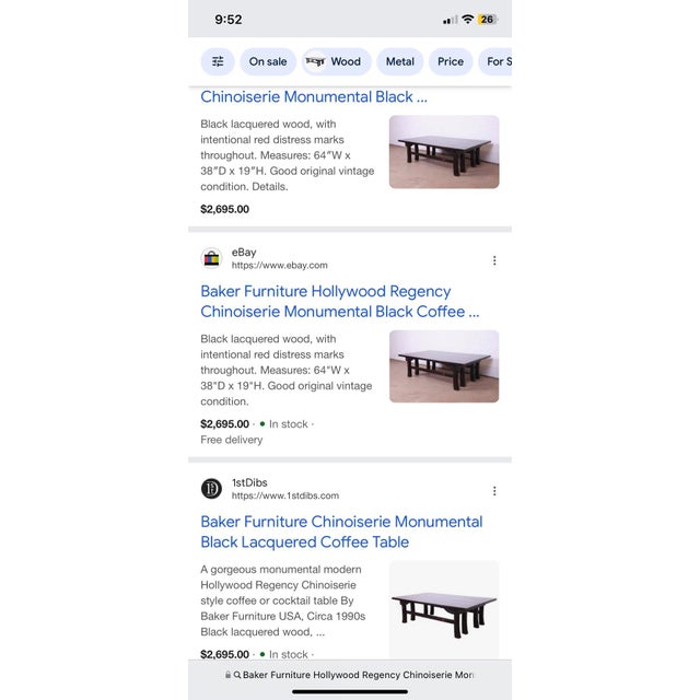 Baker Furniture Company Vintage Baker Furniture Hollywood Regency Chinoiserie Monumental Black Lacquered Coffee Table For Sale - Image 4 of 6