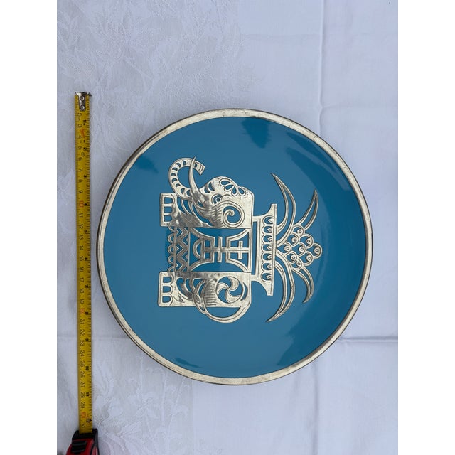 Mid 20th Century Asian Champlevé Style Turquoise Enamel & Pierced Metal Elephant Plate - 10" For Sale In San Francisco - Image 6 of 11