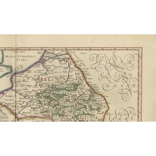 Paper Map of Caesar's Gallia Veteris Ancient Gaul from Blaeu, France, 1642 For Sale - Image 7 of 13