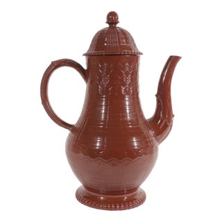 Late 18th Century Staffordshire Redware Engine-Turned Large Coffee Pot, Signed Myatt For Sale