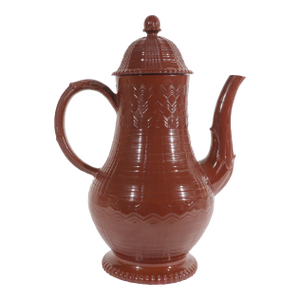 Late 18th Century Staffordshire Redware Engine-Turned Large Coffee Pot, Signed Myatt