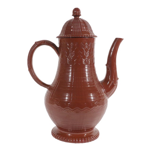 Staffordshire Redware Engine-Turned Large Coffee Pot, Signed Myatt For Sale