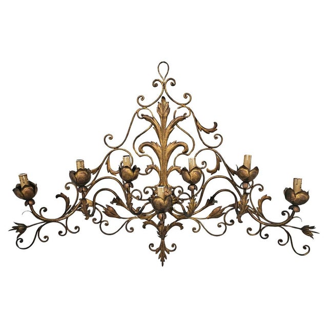 Large Acanthus Leaf 7-Arm Sconce in Gilt Metal attributed to Palladio, 1960s For Sale - Image 11 of 11