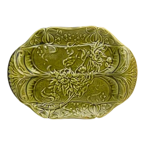 Green Majolica Asparagus Platter Keller & Guerin Saint Clement, Circa 1900