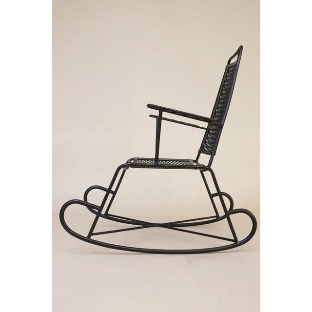 Metal Vintage John Salterini Outdoor Wrought Iron Rocking Chair 1950's Rare Youth Size, Attributed For Sale - Image 7 of 8
