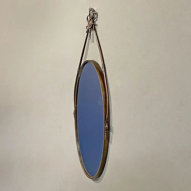 Mid-Century Modern Brass Wall Mirror with Ribbon and Decorations, Italy, 1950s For Sale - Image 4 of 12