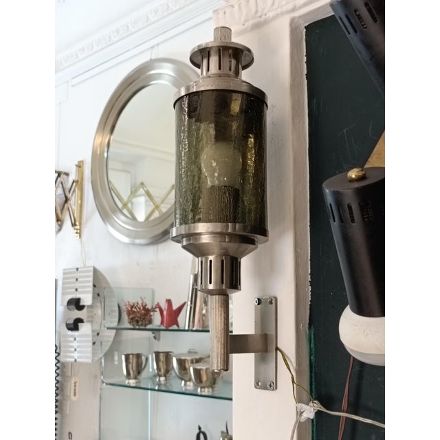 Lanterna Wall Lamp in Green Cathedral Glass and Metal, Italy, 1960s For Sale - Image 4 of 8