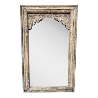 Antique Indian Carved Wooden Mirror For Sale