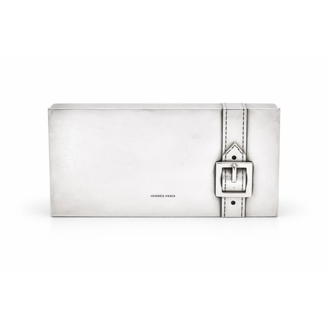 Mid 20th Century Vintage Hermes Paris Silver Plate Buckle Hinged Jewelry Box For Sale - Image 12 of 12