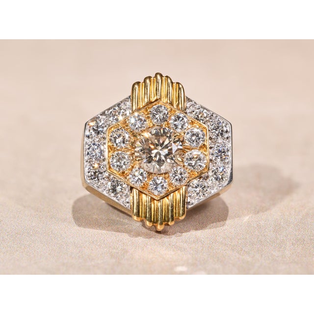 The David Vintage signed David Webb ring With Platinum top and 18 Karat Yellow Gold. This vintage 1960s to 1970s retro...