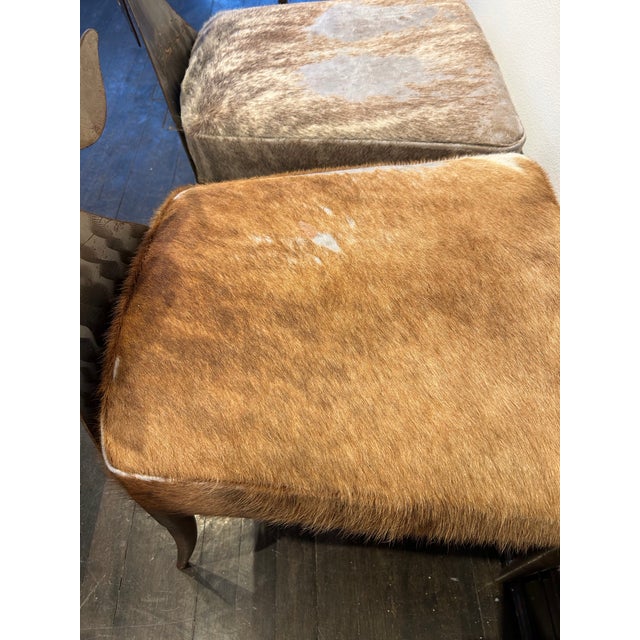 Animal Skin 1990s Custom Steel Ram Back Pair of Accent Chairs Upholstered in Cowhide For Sale - Image 7 of 9