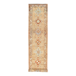 Antique Persian Kurdish Runner With Geometric Medallion Design 3'1 X 17'8