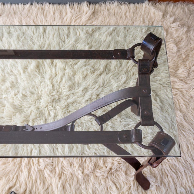 Jacques Adnet Hermes Style Iron Leather Bridle Strap Equestrian Console Table For Sale - Image 13 of 18